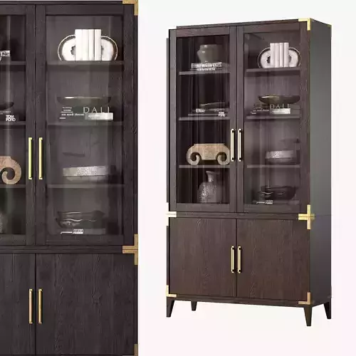 CAYDEN CAMPAIGN GLASS DOUBLE-DOOR SIDEBOARD and HUTCH - Dark