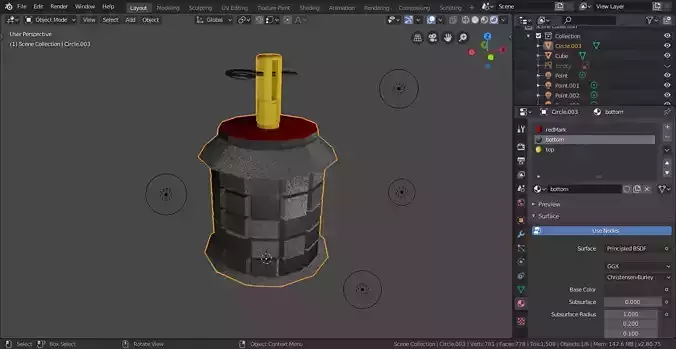 Japanese WW2 Grenade low polly