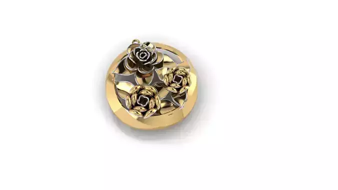 Pendant gold with two roses 3D print model