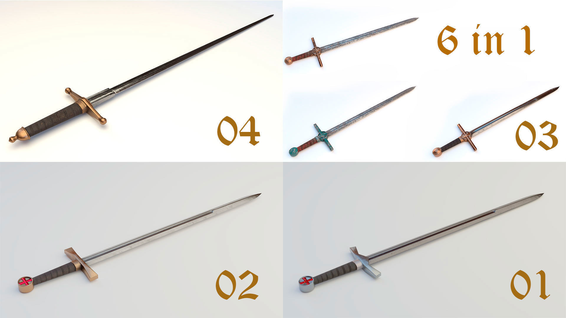 6 swords Low-poly 3D model_0
