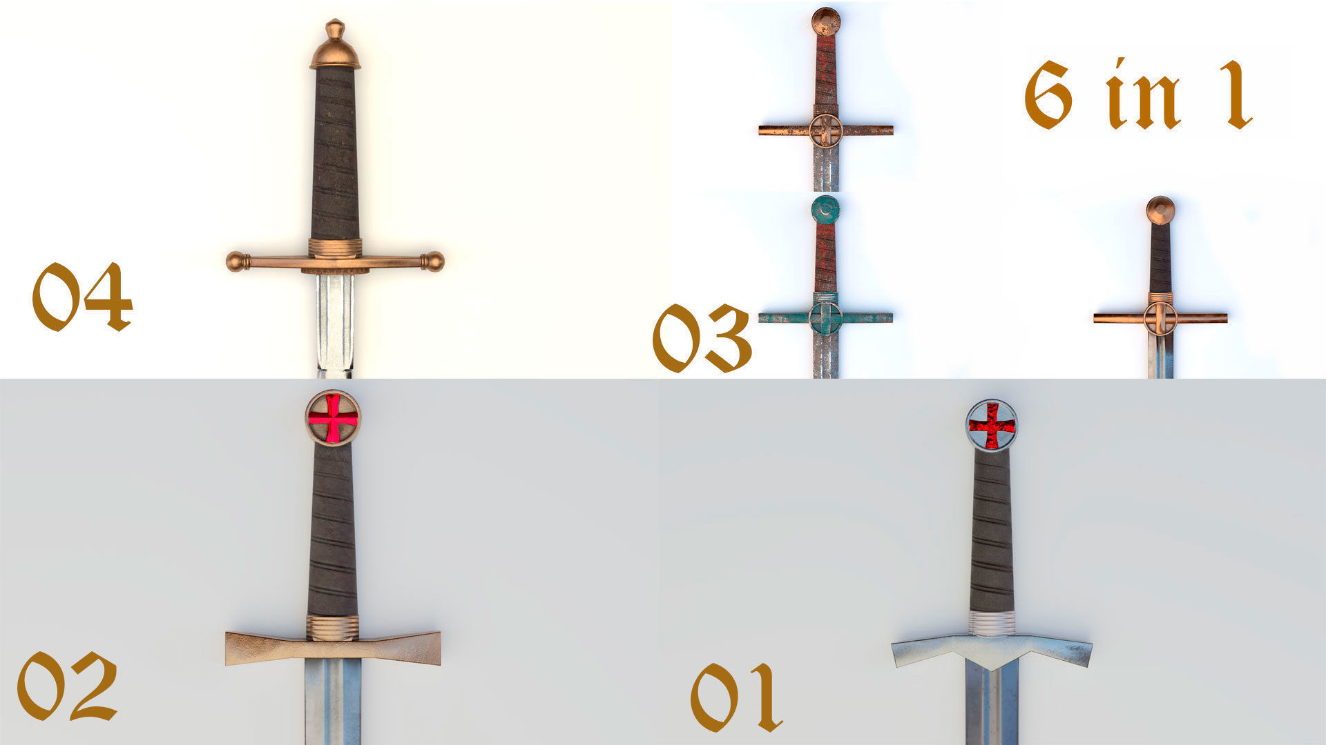 6 swords Low-poly 3D model_3
