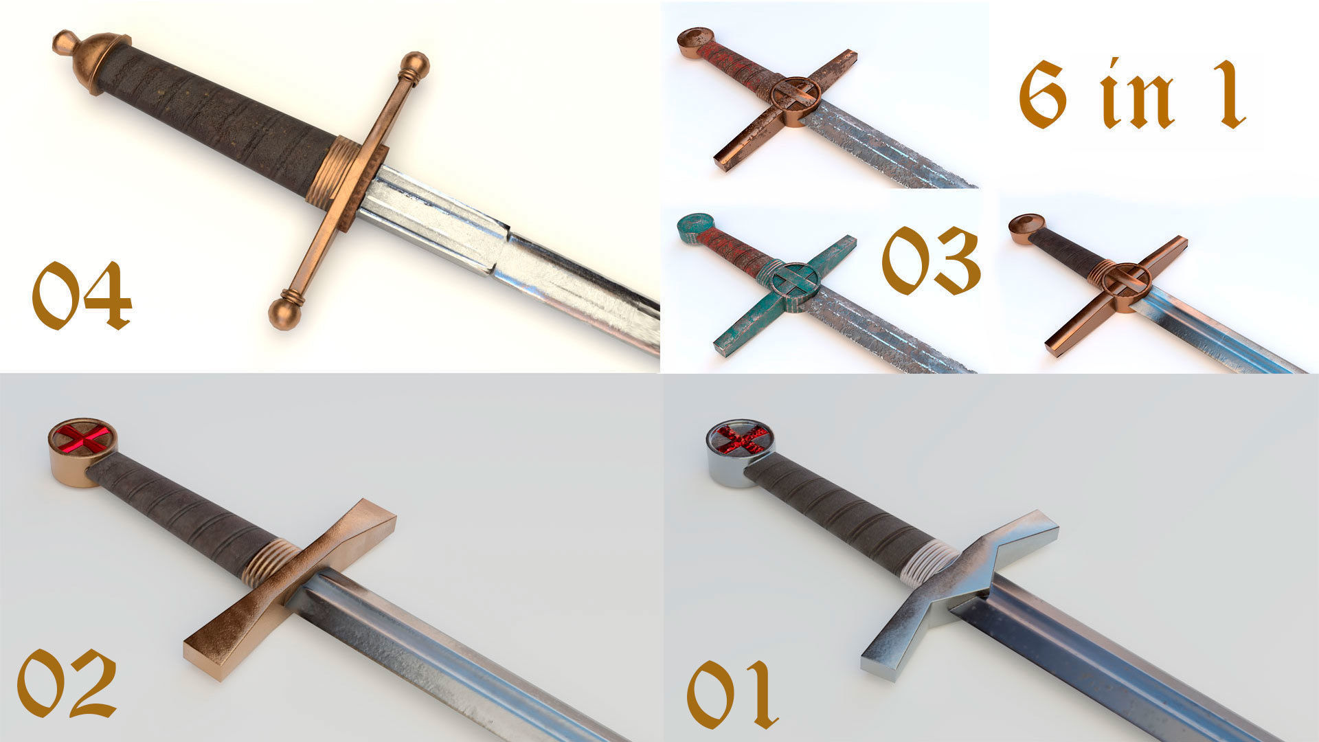 6 swords Low-poly 3D model_1