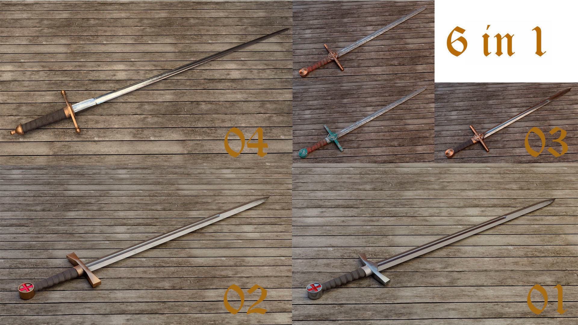 6 swords Low-poly 3D model_4