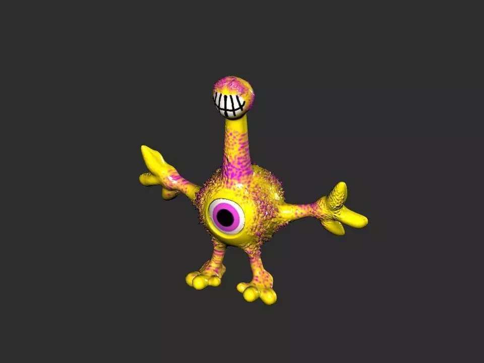 Horn Mouth toy cartoon alien Low-poly 3D model_0