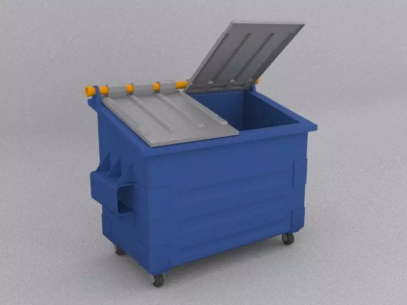 Dumpster trash can on wheels Low-poly 3D model_0