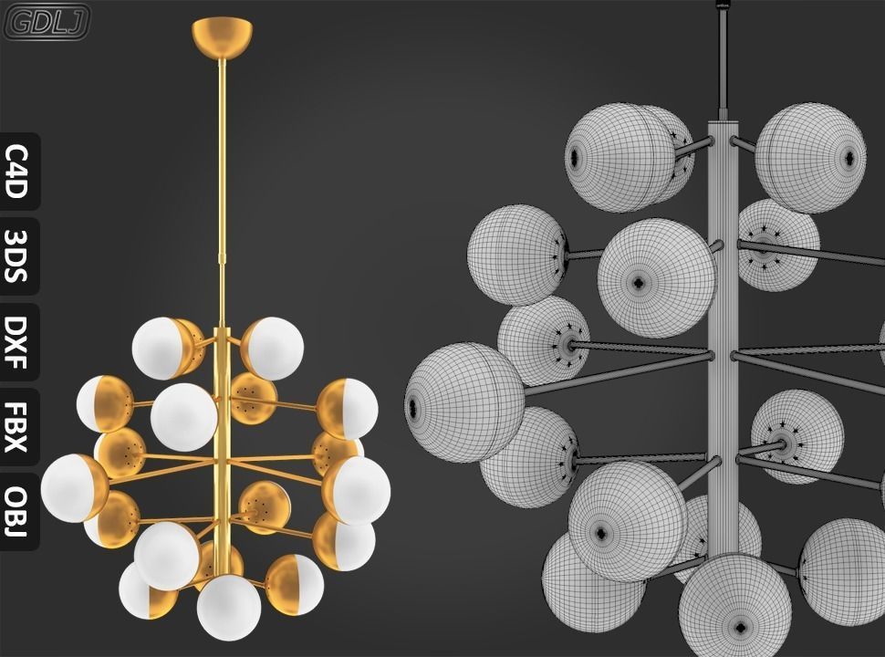 Cluster Chandelier Low-poly 3D model_8