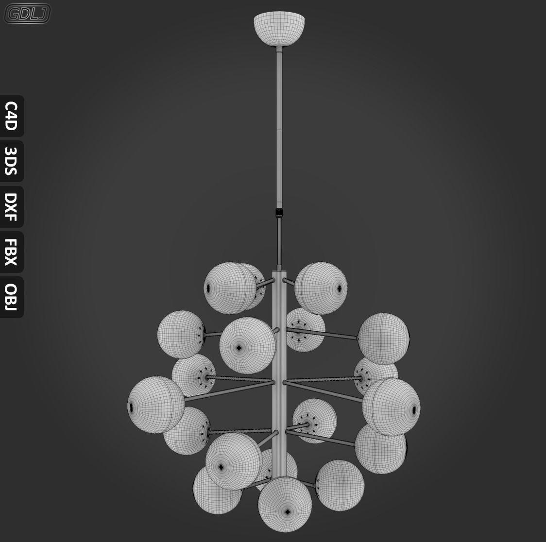 Cluster Chandelier Low-poly 3D model_4