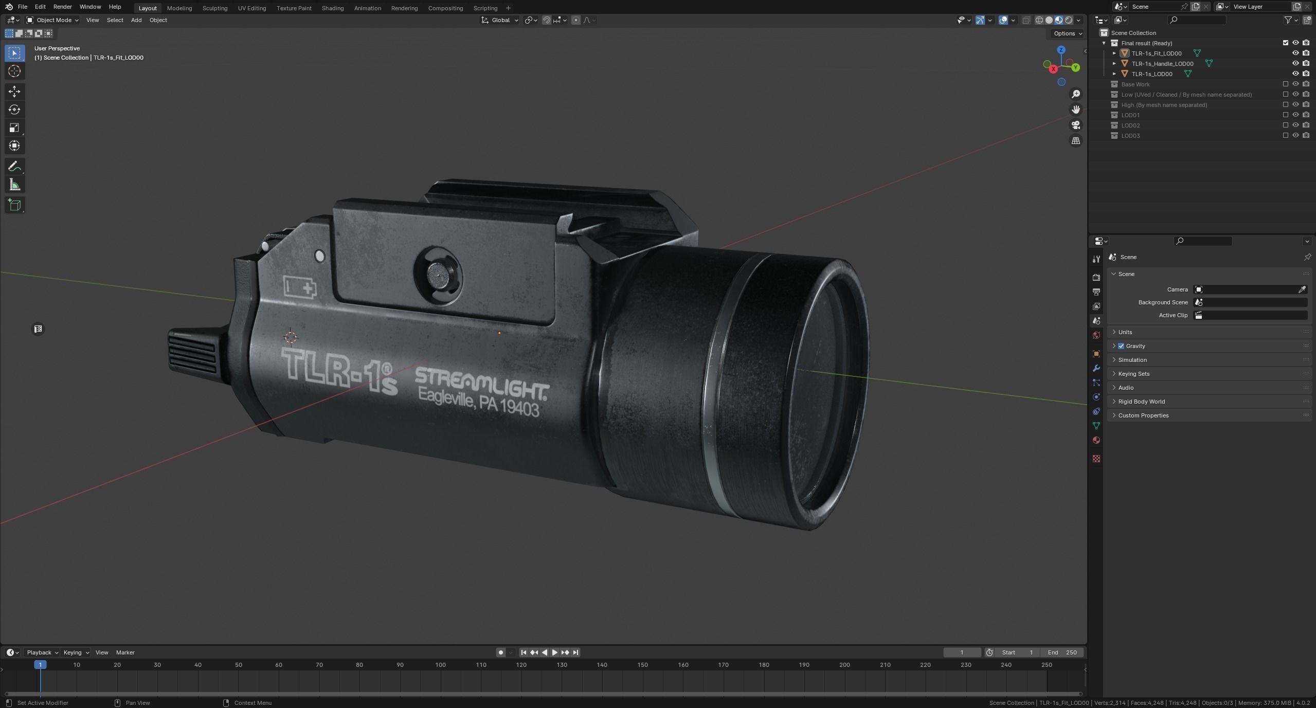 TLR-1s Tactical Light Accessory -  Game Ready - PBR - Low Poly Low-poly 3D model_7