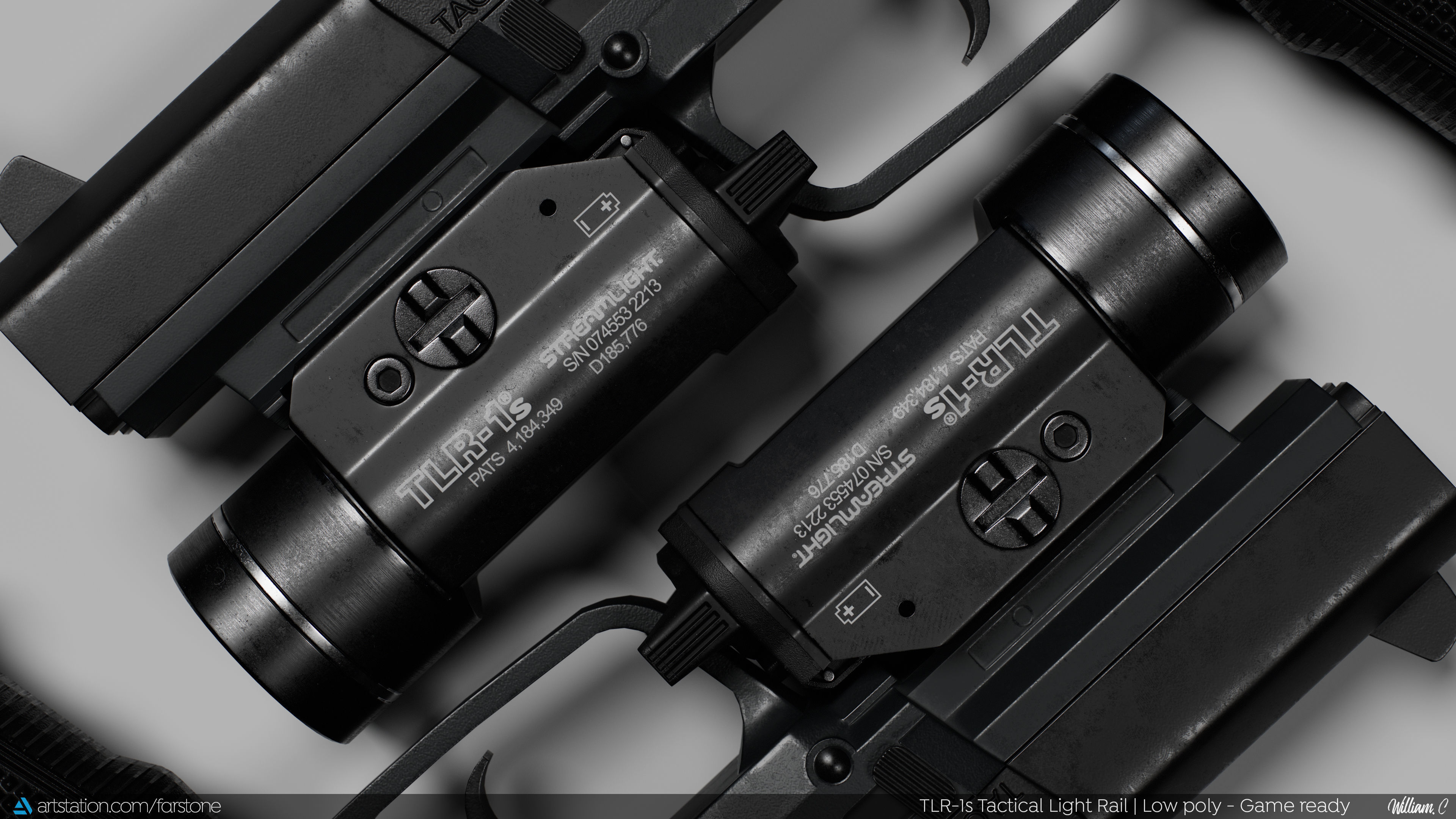 TLR-1s Tactical Light Accessory -  Game Ready - PBR - Low Poly Low-poly 3D model_4