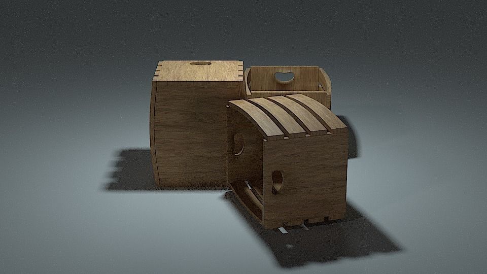 Crate three wooden crates Low-poly 3D model_5