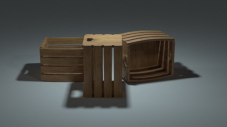 Crate three wooden crates Low-poly 3D model_3
