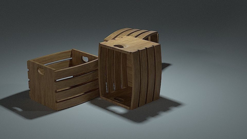 Crate three wooden crates Low-poly 3D model_1