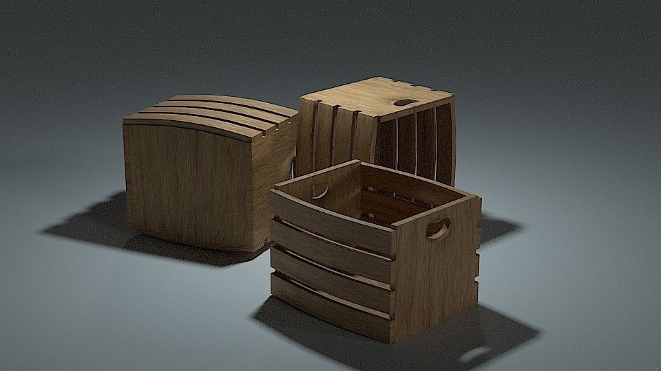 Crate three wooden crates Low-poly 3D model_8