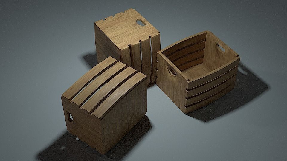 Crate three wooden crates Low-poly 3D model_9