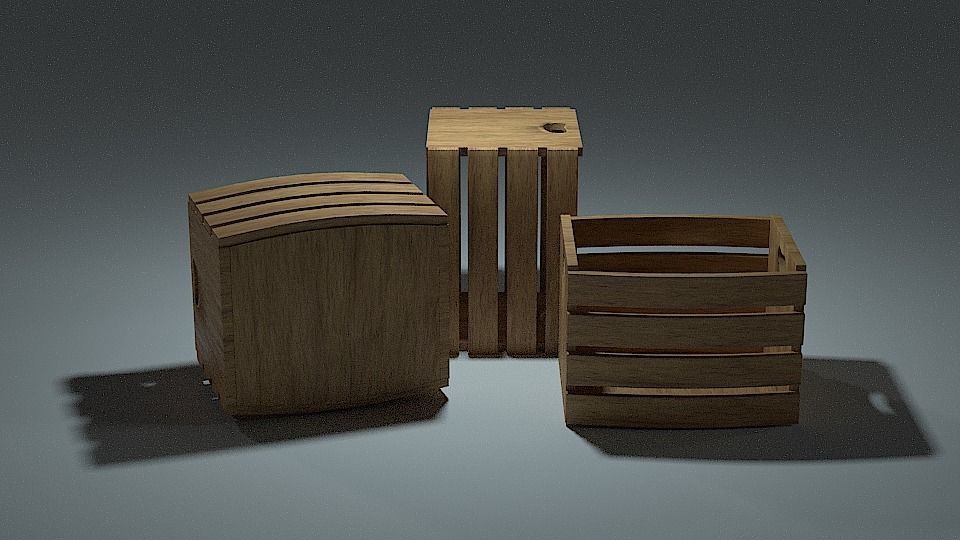 Crate three wooden crates Low-poly 3D model_7