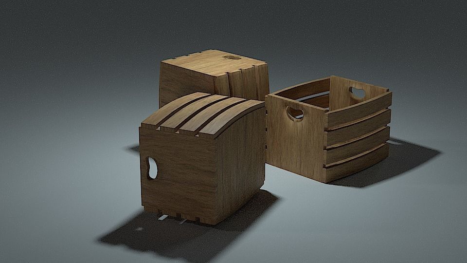 Crate three wooden crates Low-poly 3D model_6