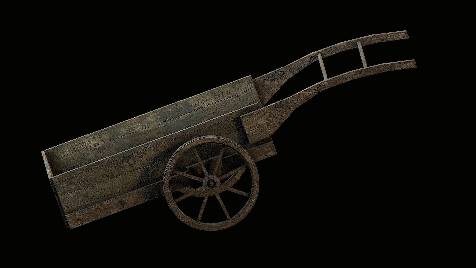 Wooden Cart Low-poly 3D model_3
