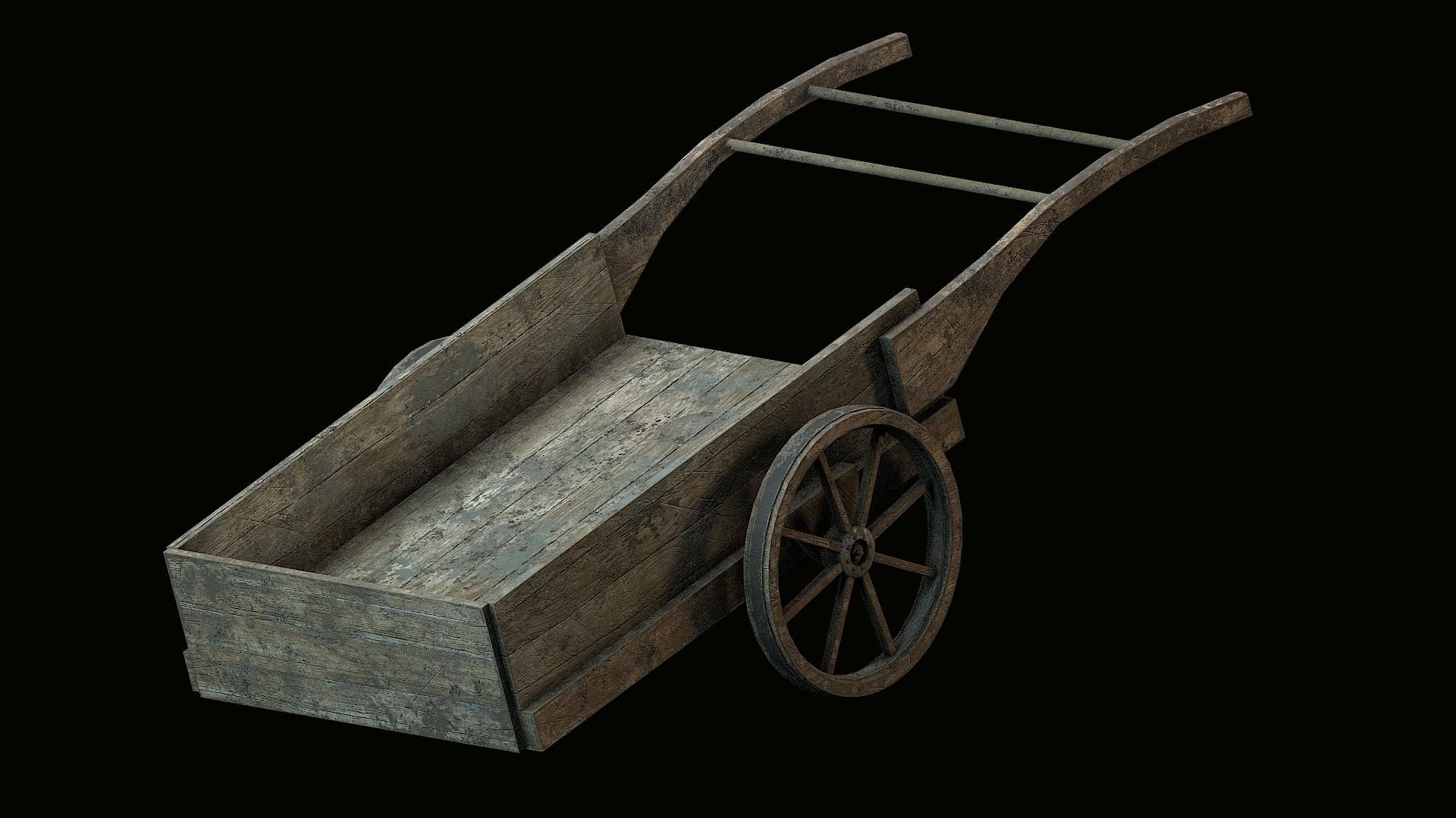 Wooden Cart Low-poly 3D model_2