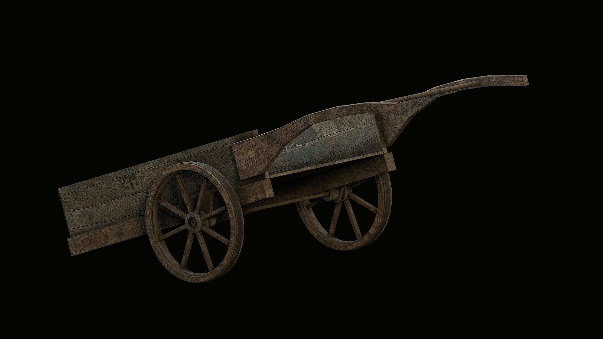 Wooden Cart Low-poly 3D model_4