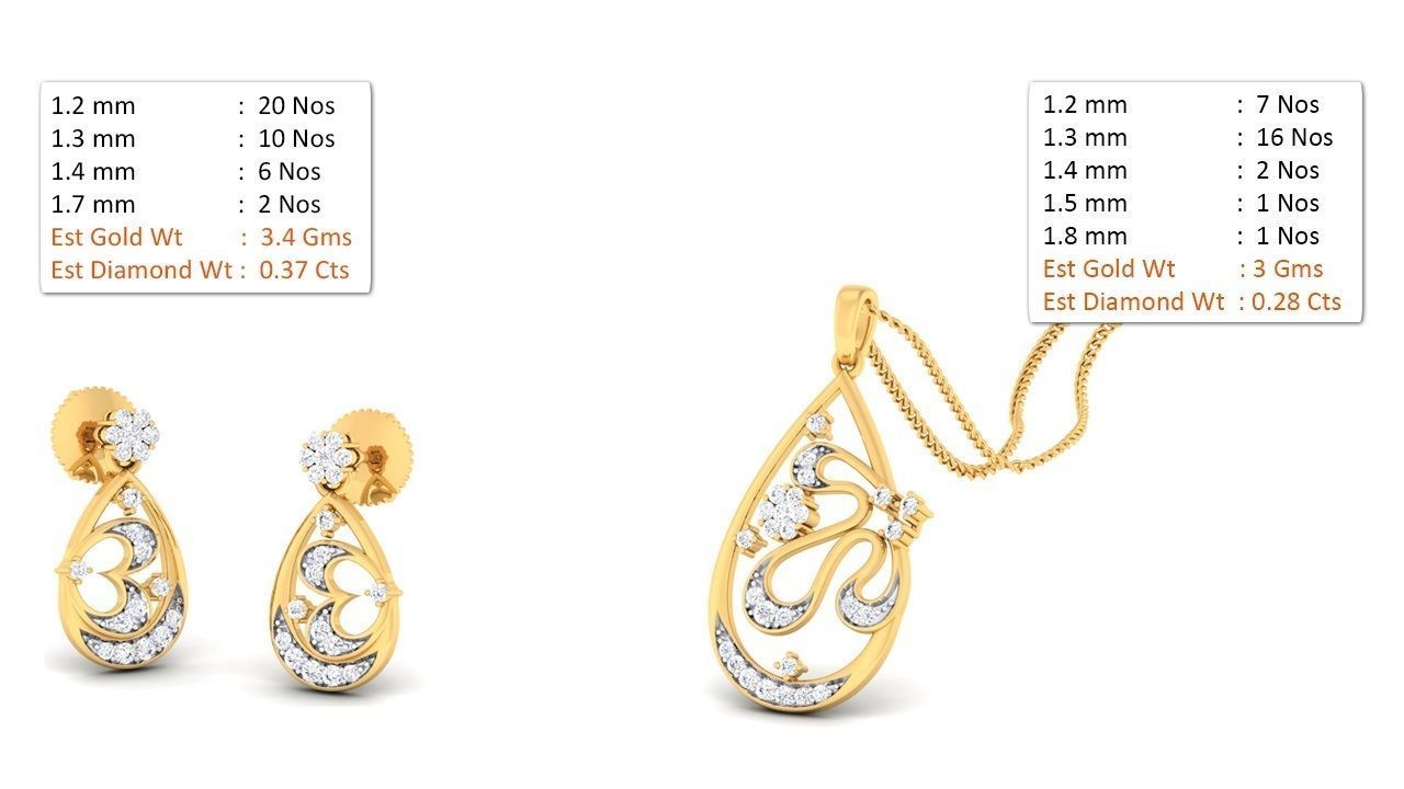 Women pendant earrings set 3dm mgx render detail  3D print model_1