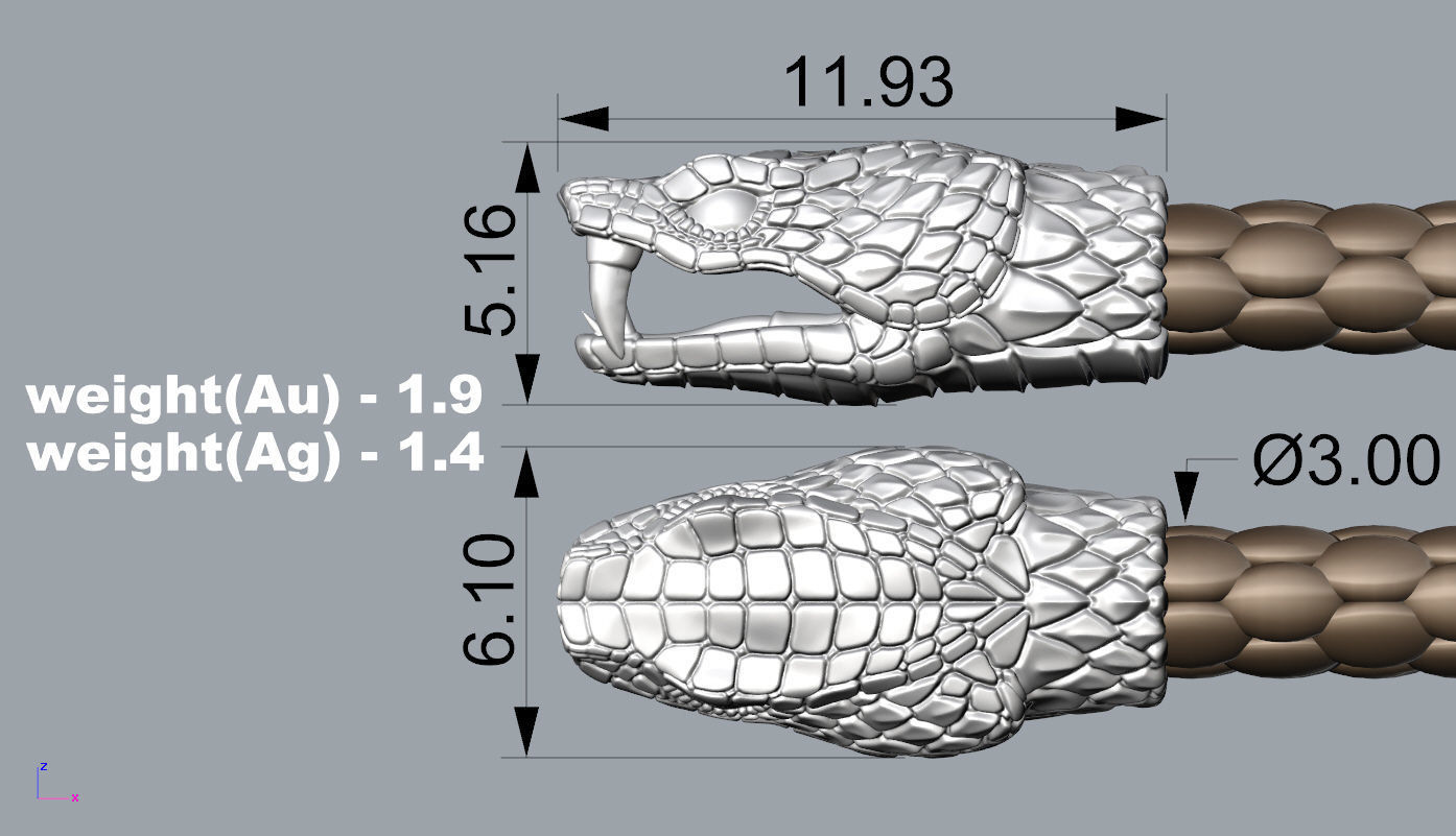 End pieces for bracelets Snake 3 mm 3D print model_4