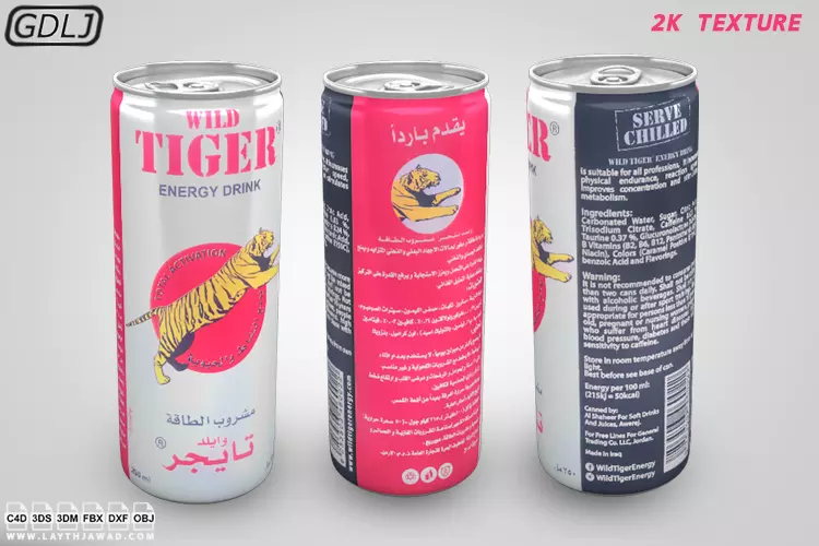 Wild Tiger - Energy drink - Soda Can Low-poly 3D model_0