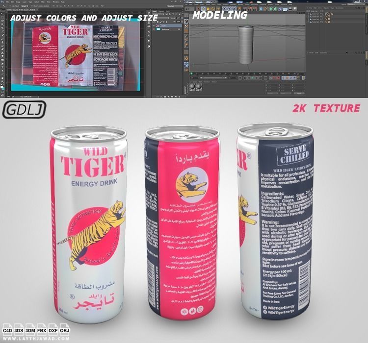 Wild Tiger - Energy drink - Soda Can Low-poly 3D model_3