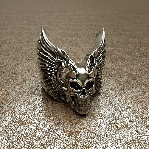 Wingued skull ring 3D print model