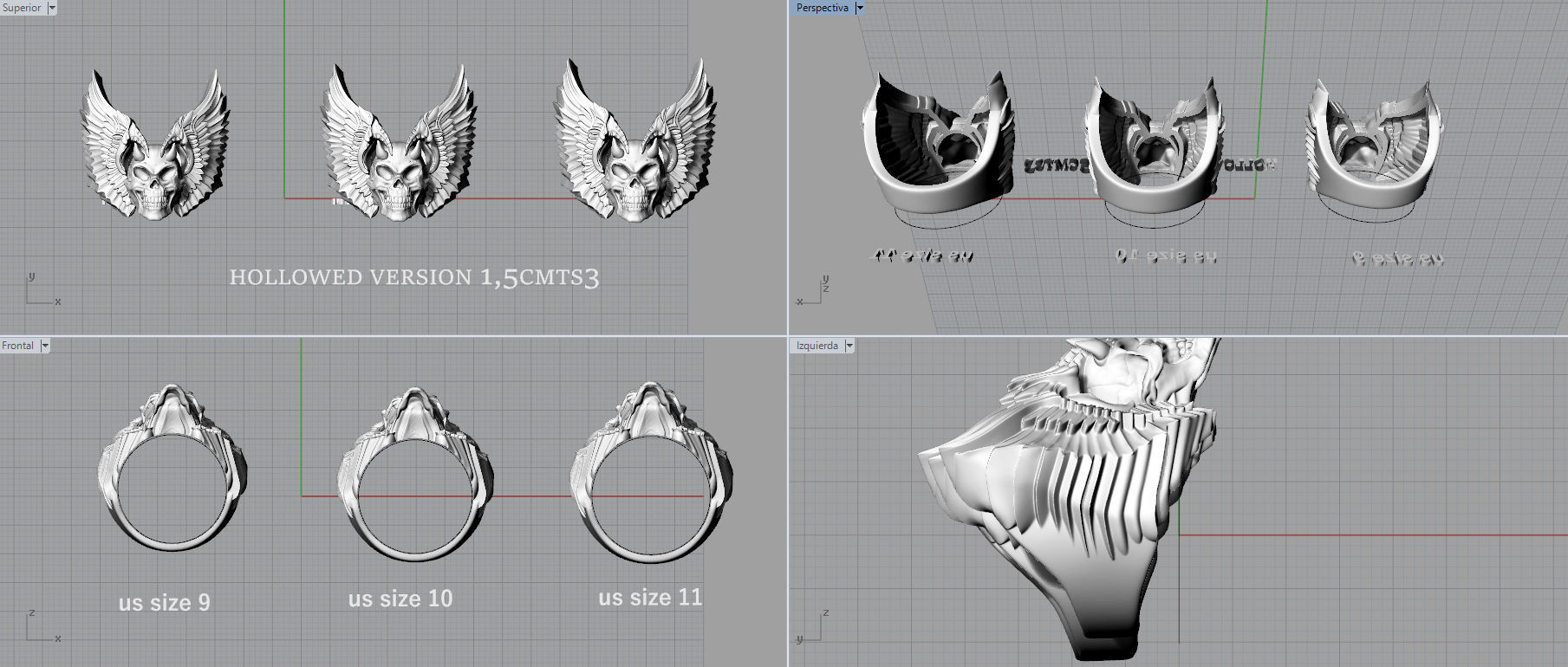 Wingued skull ring 3D print model_8