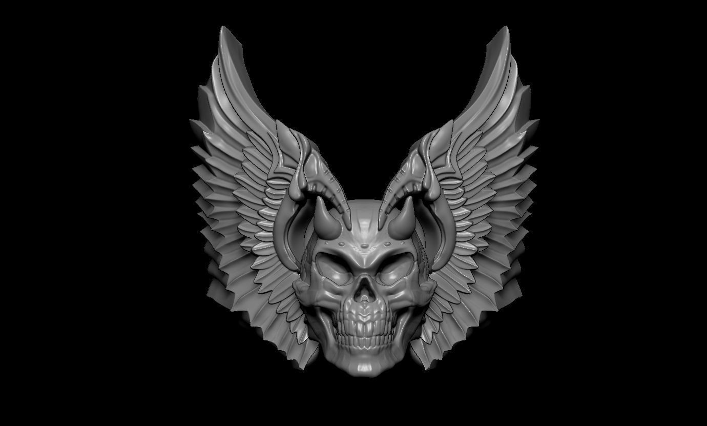 Wingued skull ring 3D print model_2