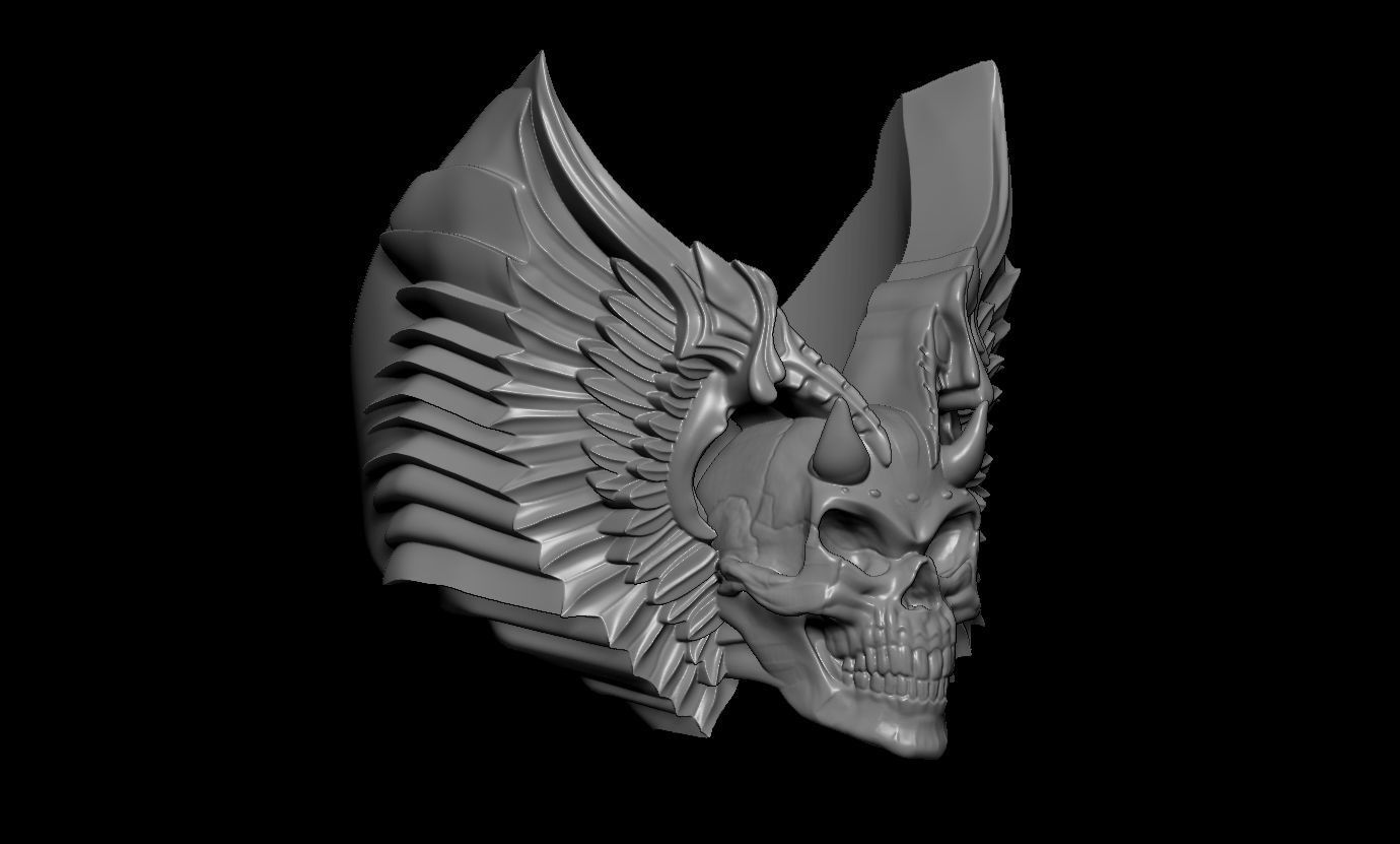 Wingued skull ring 3D print model_3