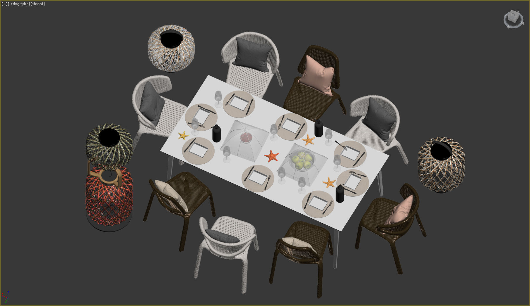 Dedon Set lamp made of woven baskets 3D model_13