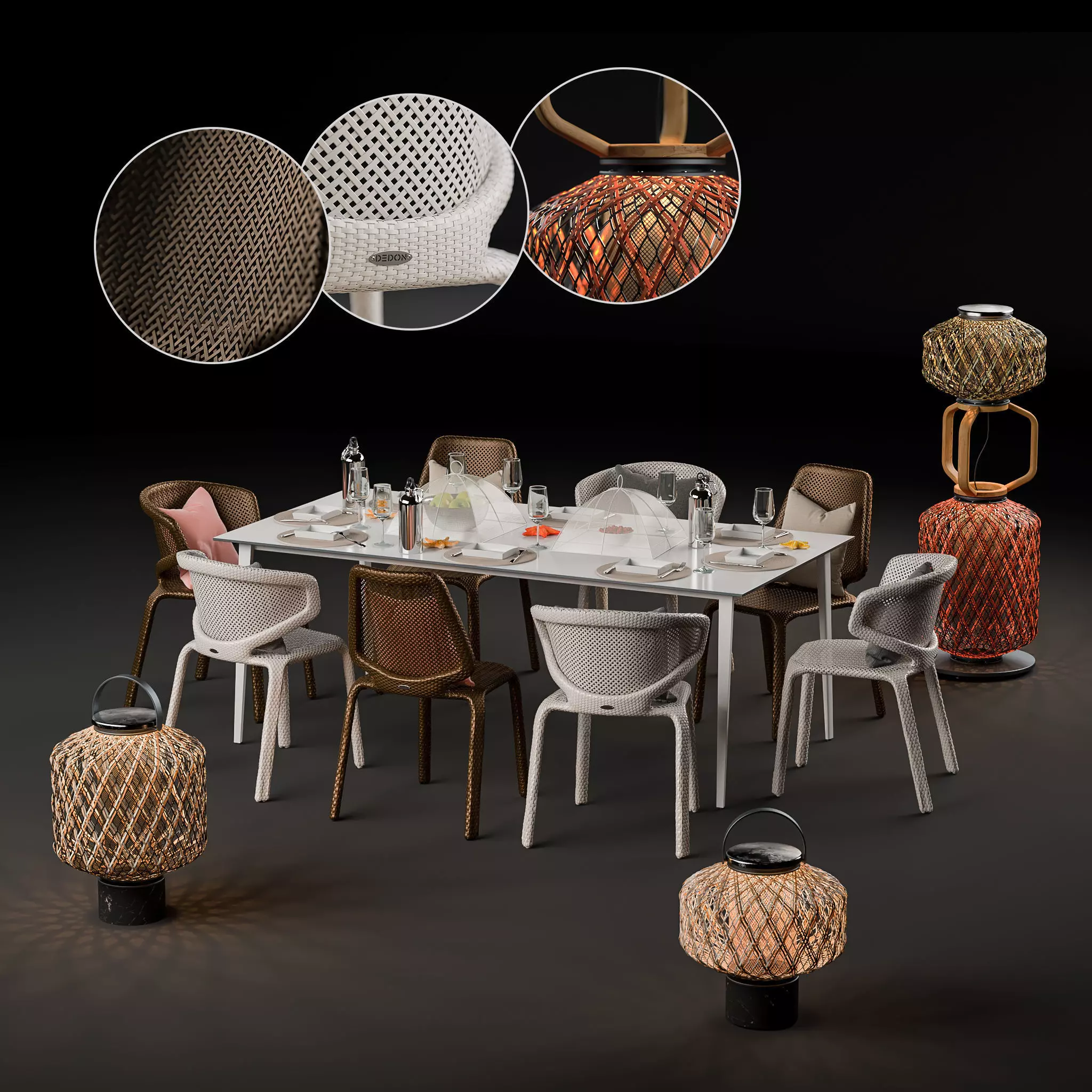 Dedon Set lamp made of woven baskets 3D model_0