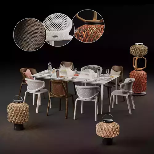 Dedon Set lamp made of woven baskets 3D model