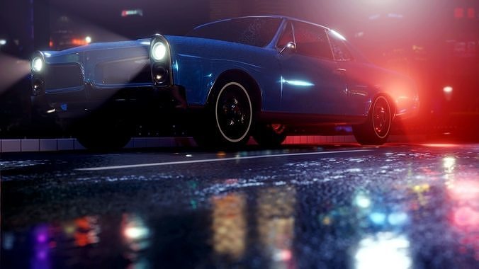 Vintage car on a wet road 3D model