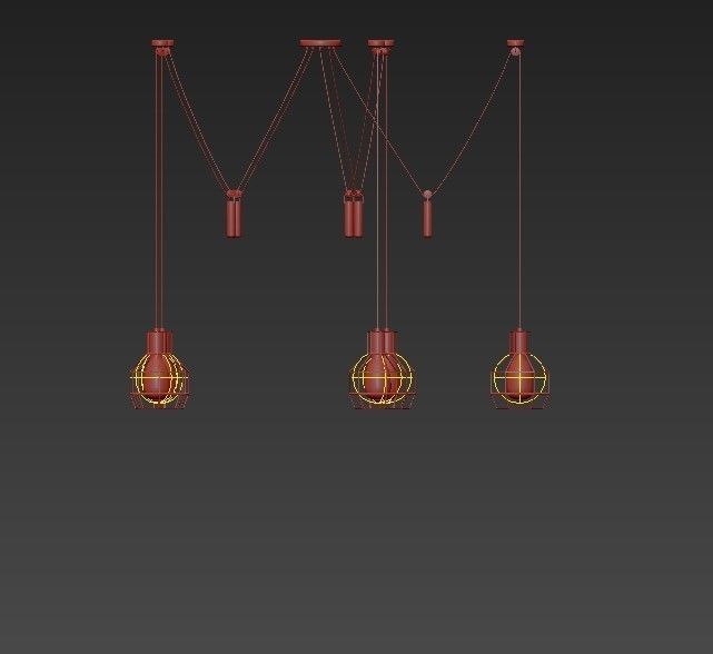 Modern five pendant lights hanging from metal cage 3D model_1