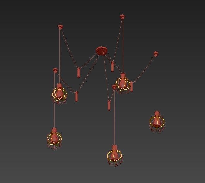 Modern five pendant lights hanging from metal cage 3D model_2
