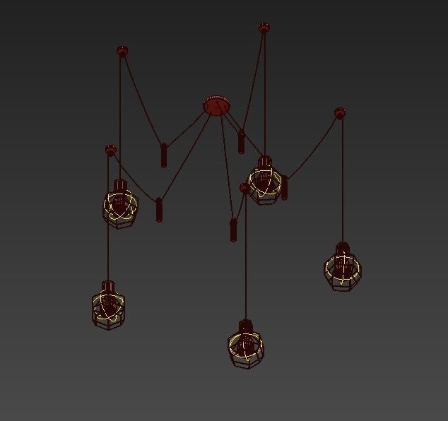 Modern five pendant lights hanging from metal cage 3D model_3