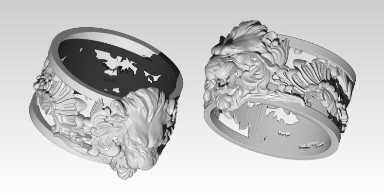 Jewelry Lion Ring Carved Pattern 3D print model_1