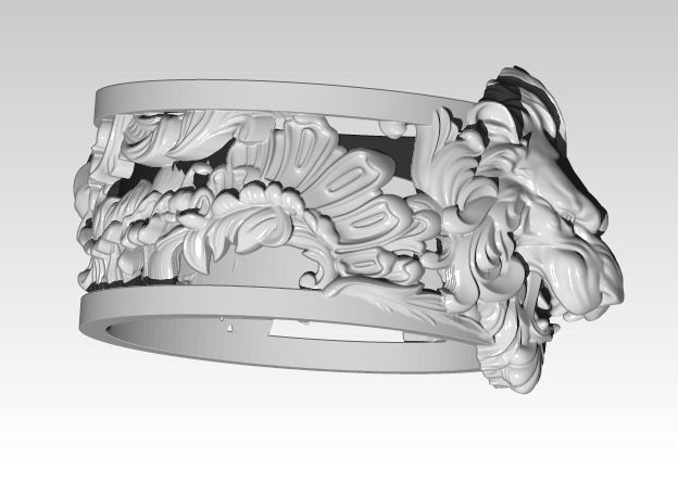Jewelry Lion Ring Carved Pattern 3D print model_2
