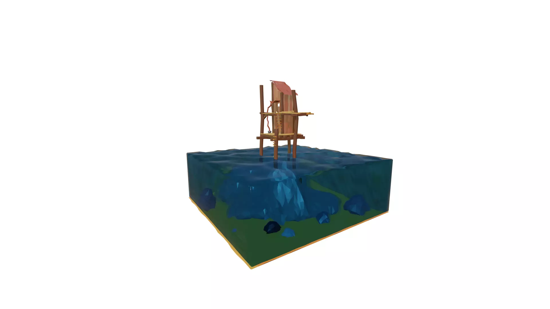 House on the water Low-poly 3D model_0