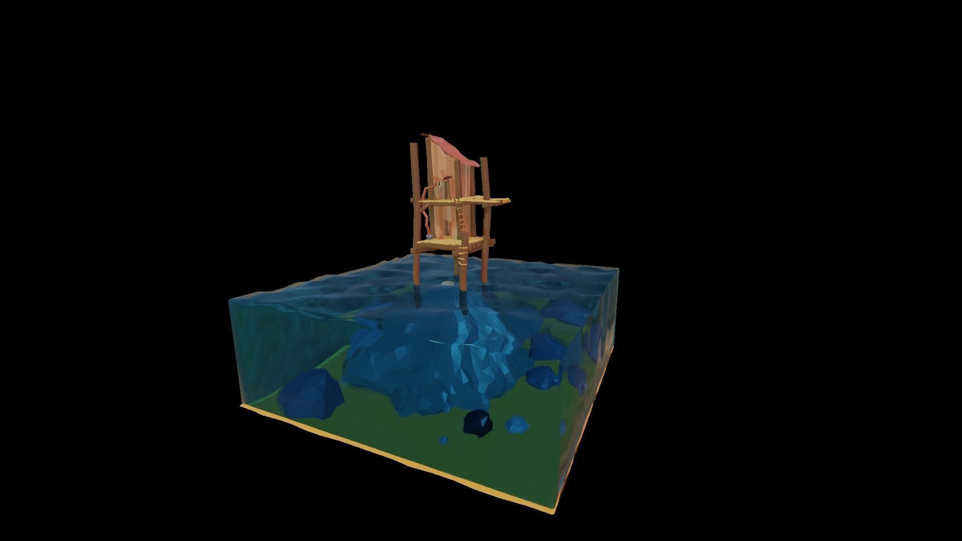 House on the water Low-poly 3D model_3