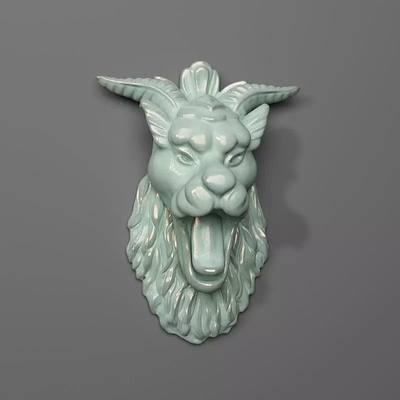 Sculpture-01 chinese lion head 3D print model_0