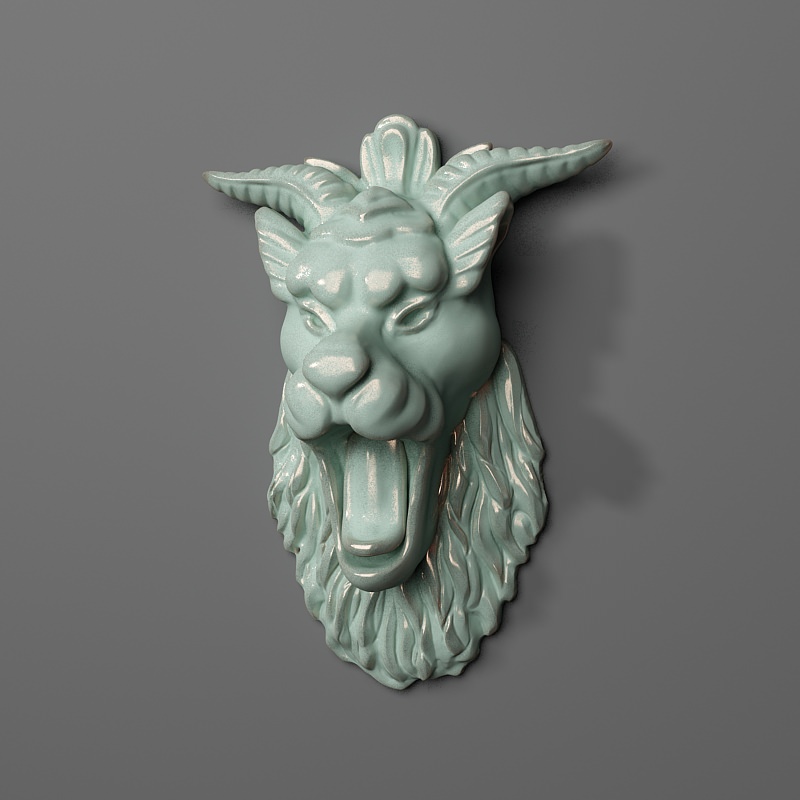 Sculpture-01 chinese lion head 3D print model_1