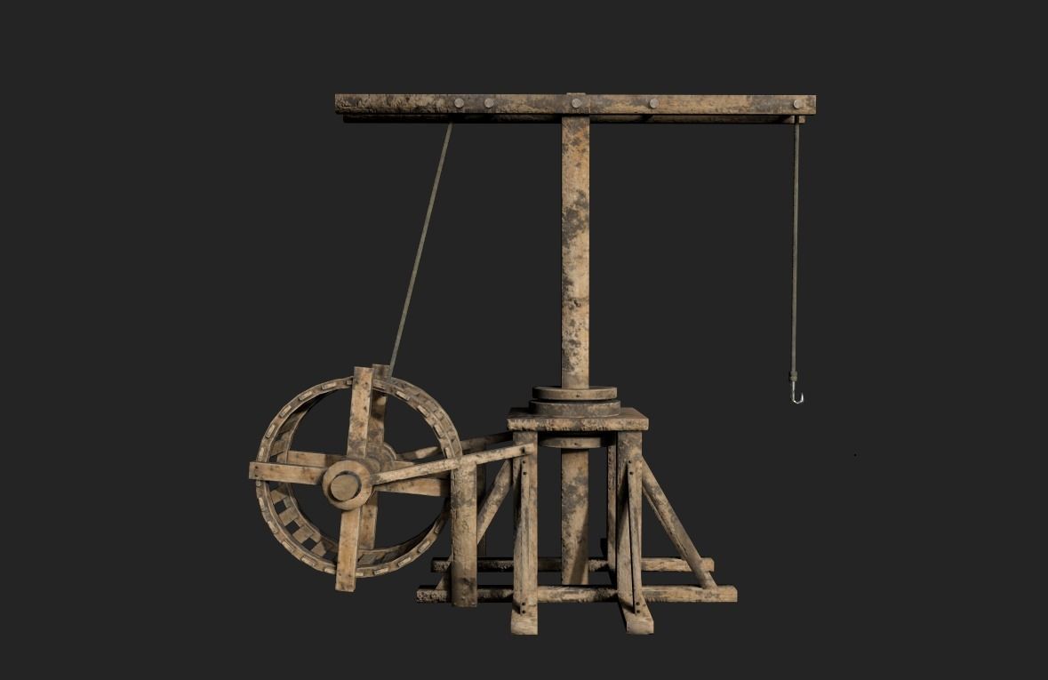 Medieval Treadwheel Crane Low-poly 3D model_2