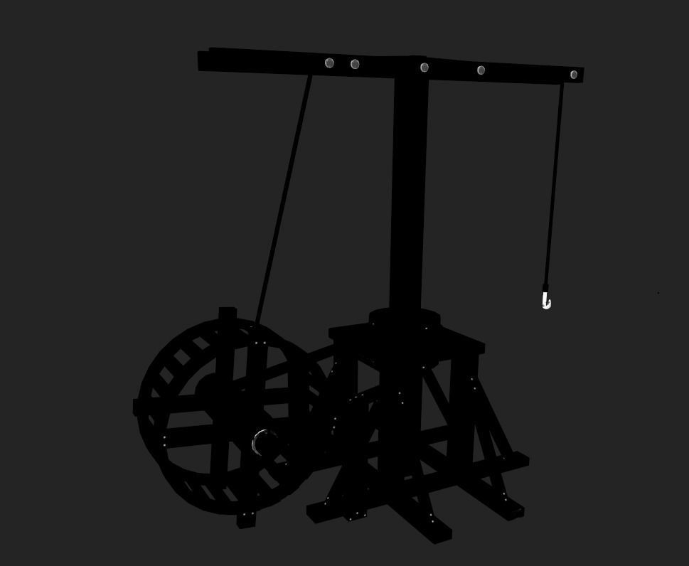 Medieval Treadwheel Crane Low-poly 3D model_15
