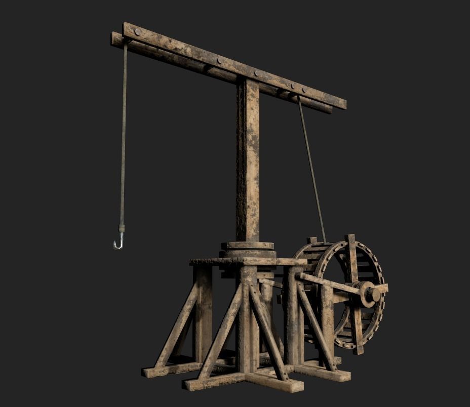 Medieval Treadwheel Crane Low-poly 3D model_5