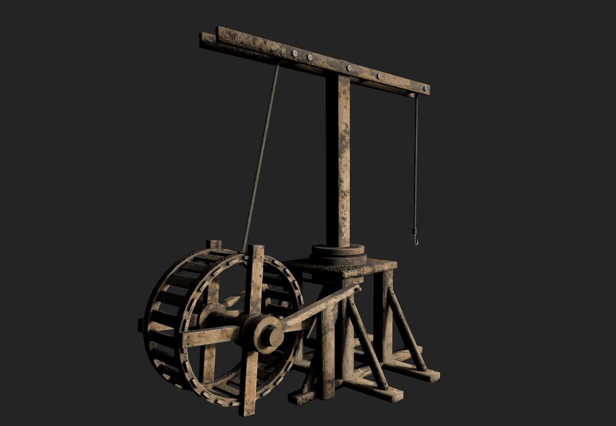 Medieval Treadwheel Crane Low-poly 3D model_1
