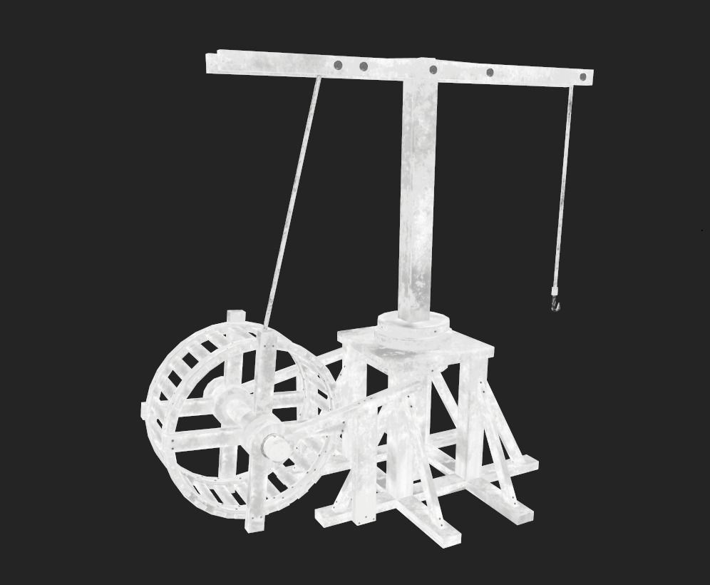 Medieval Treadwheel Crane Low-poly 3D model_14