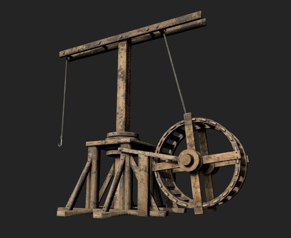 Medieval Treadwheel Crane Low-poly 3D model_6